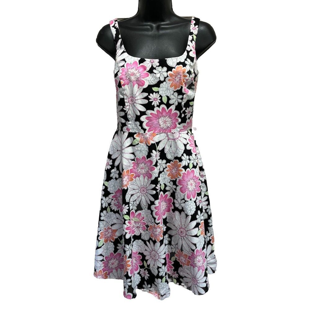 Breakin' Loose Black/Pink Floral Fit Flare Midi Dress Sleeveless‎ Size 9/10 Zip